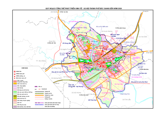 Bản đồ quy hoạch tổng thể Thành phố Bắc Giang giai đoạn 2007 - 2020                              ...